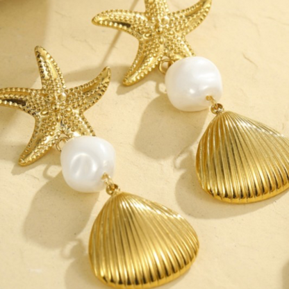 Ariel Starfish Pendant Stainless Steel Earrings