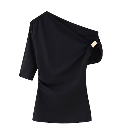 Melody Asymmetrical One Shoulder Metallic Applique Top